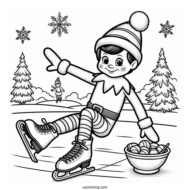 Elf On The Shelf Ice Skating To Color