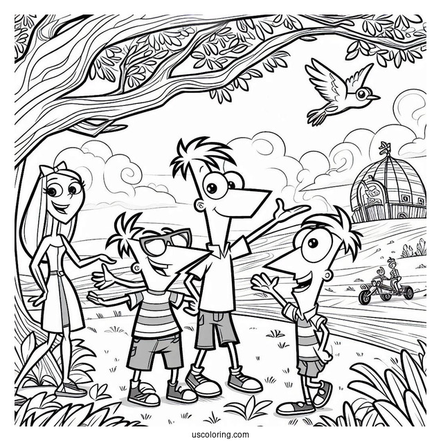 Phineas And Ferb Coloring Page In The Backyard