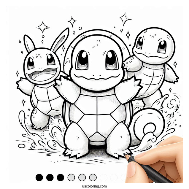 Squirtle Coloring Page With Wartortle, And Blastoise Evolution