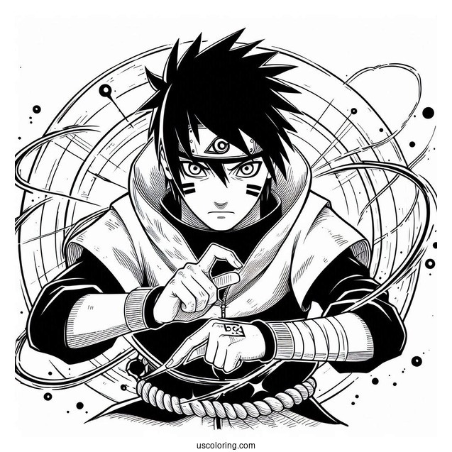 Sasuke Coloring Page Performing Ninjutsu With Curse Mark