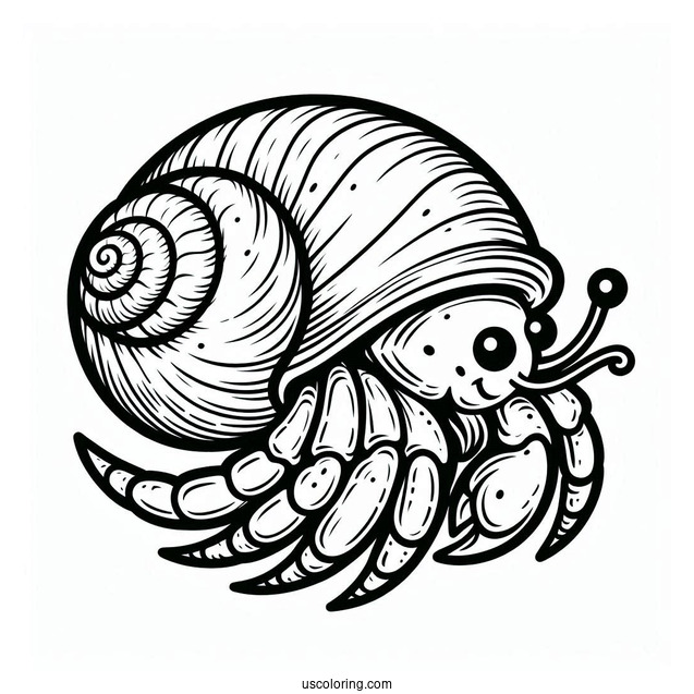 Cartoon Hermit Crab Coloring Page With Spiral Shell