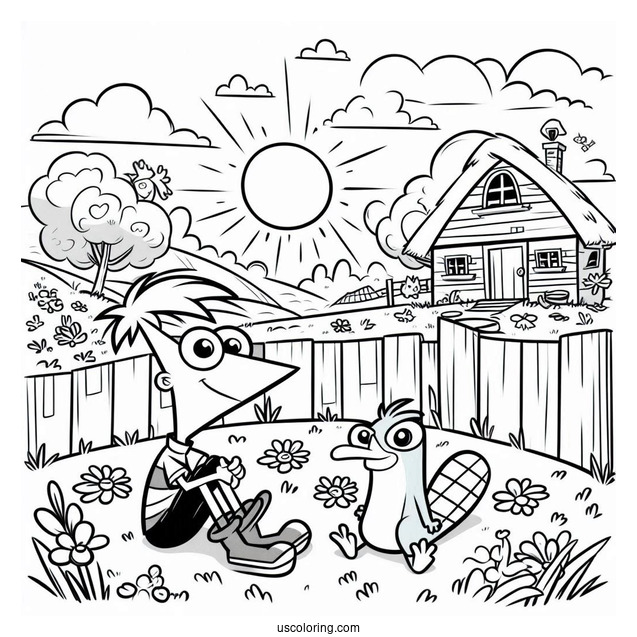 Phineas And Ferb Coloring Page In The Backyard With Perry The Platypus