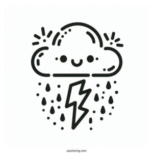 Simple Cloud with Rain Coloring Page And Thunder For Kids