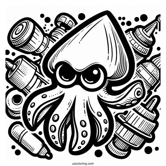 Easy Splatoon Coloring Page Of Squid For Preschoolers