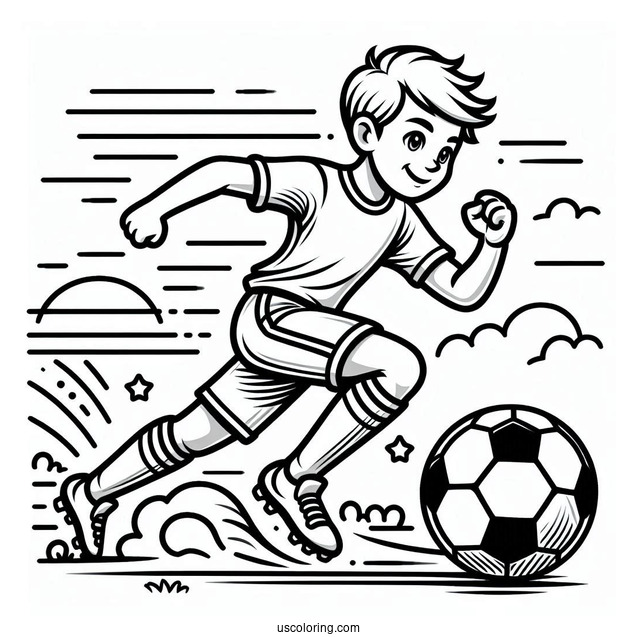 Soccer Coloring Page Running With Soccer Ball