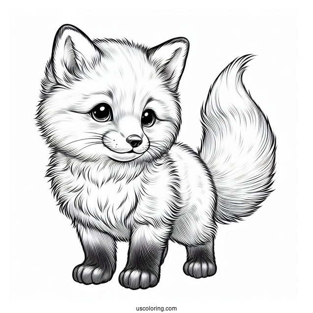 Realistic Baby Fox Coloring Page In Nature