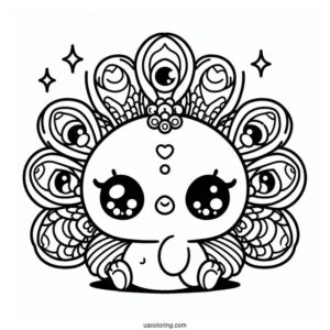 Kawaii Peacock Coloring Sheet