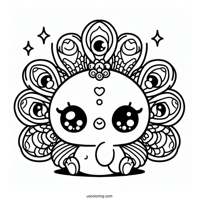 Kawaii Peacock Coloring Sheet