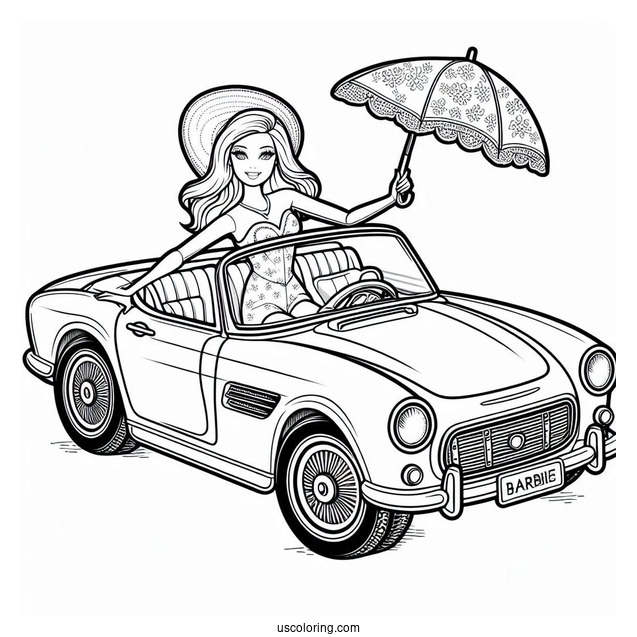 Barbie Car Convertible Coloring Page