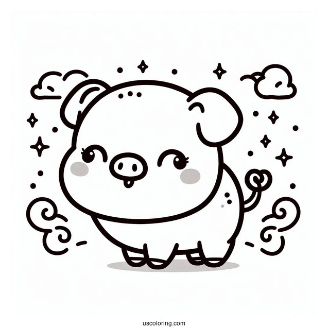 Cute Kawaii Pig Coloring Sheet