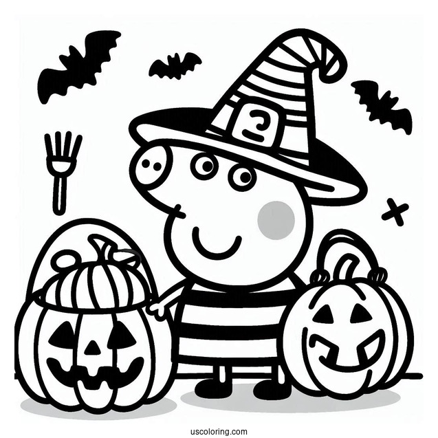 Peppa Pig Halloween Themed Coloring Page