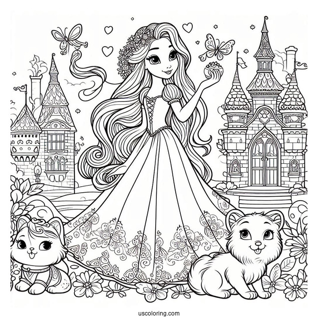 Palace Pets Coloring Page Of Rapunzel With Petite Palace Pets
