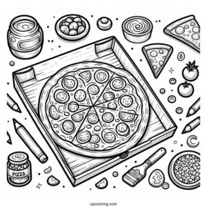 Easy Drawing Of a Pizza And Box To Color