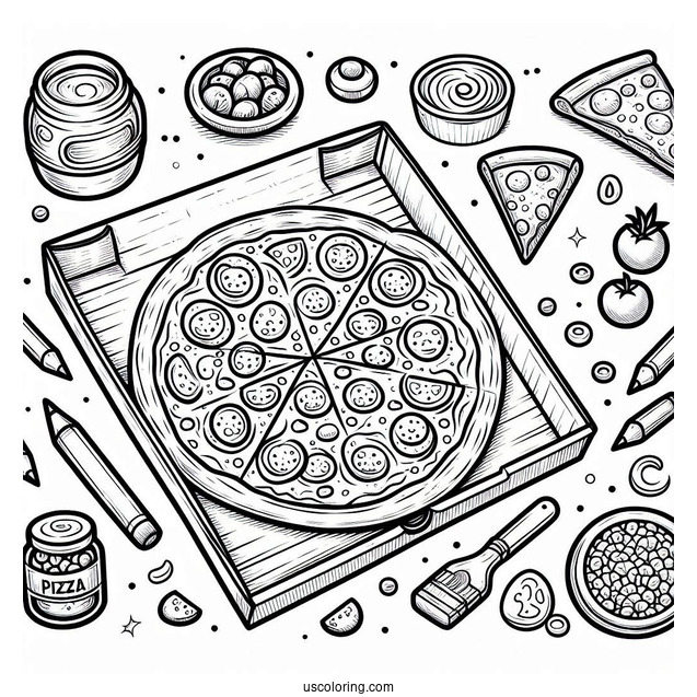Easy Drawing Of a Pizza And Box To Color