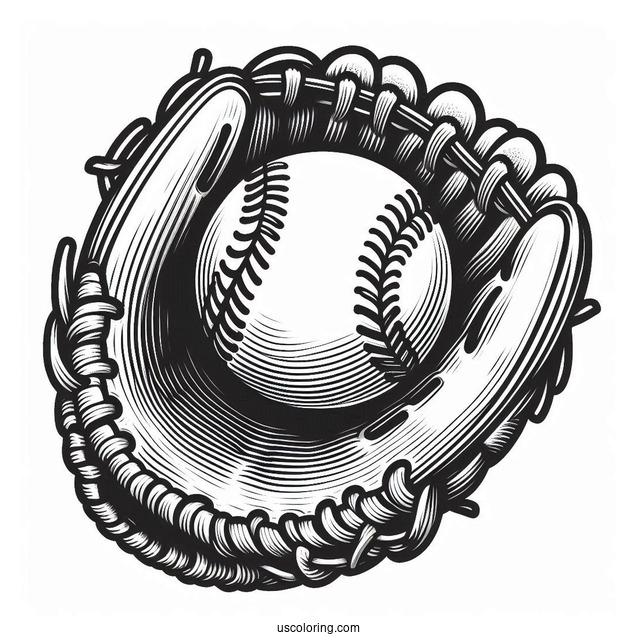 Classic Baseball Coloring Page Of Mitt with Ball
