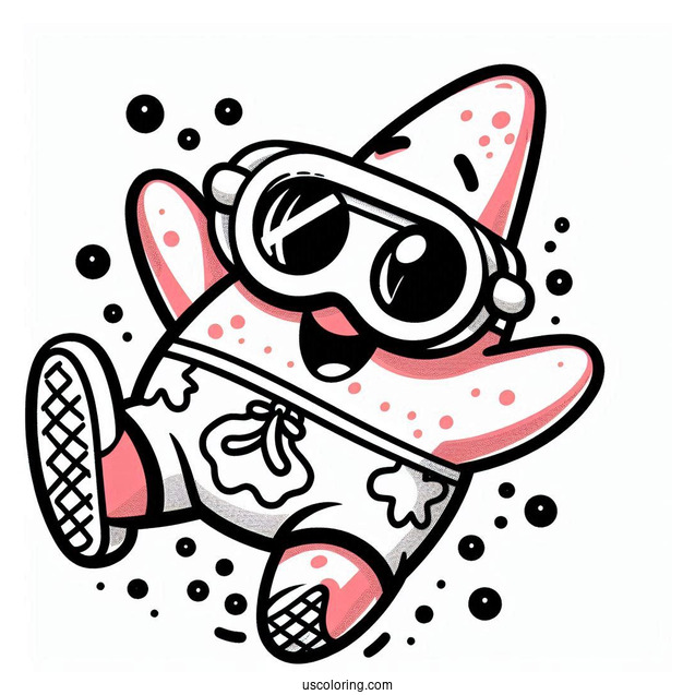 Patrick Star Coloring Page In Onesie And Goggles