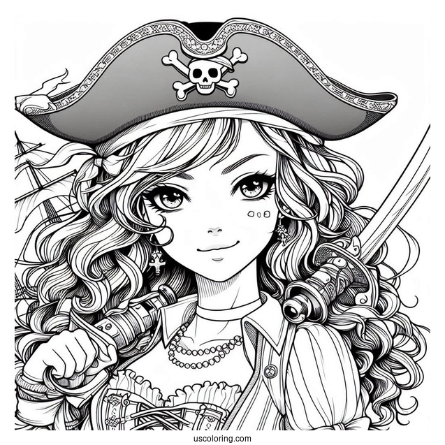 Pretty Female Pirate Coloring Page