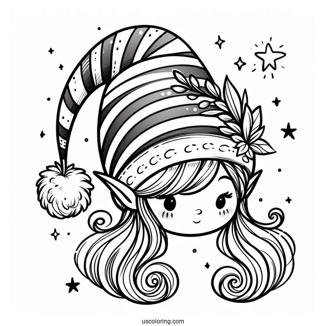 Coloring Page Of An Elf Hat