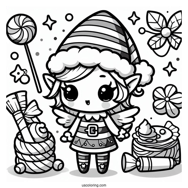 Kawaii Themed Elf Making Toys To Color