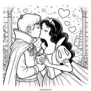 Snow White Being Kissed By The Prince Coloring Sheet
