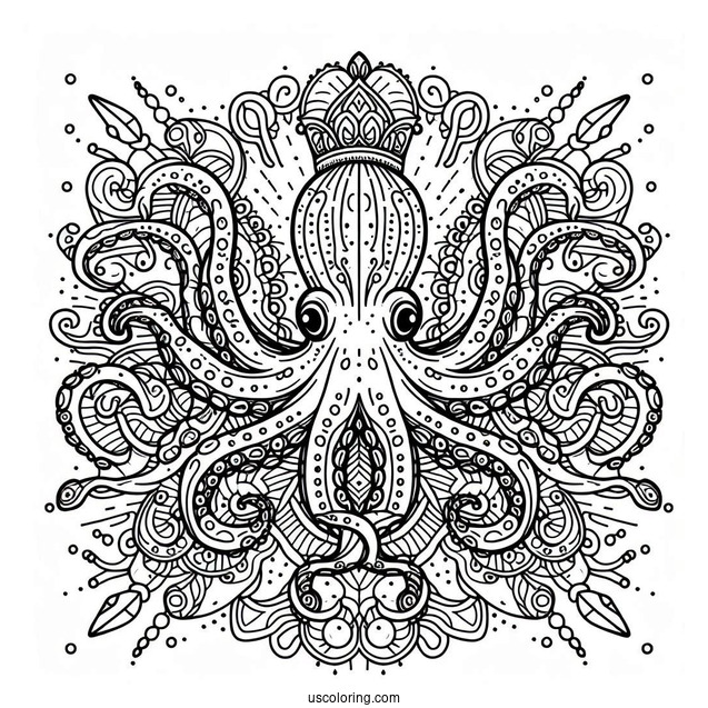 Intricate Nautical Mandala With Octopus Coloring Page In The Middle