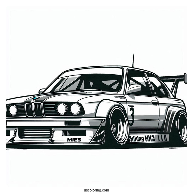 BMW Race Car With Big Spoiler To Color