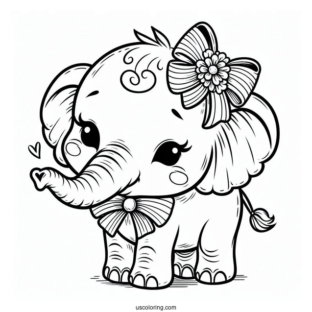 Cute Baby Elephant With Bow Coloring