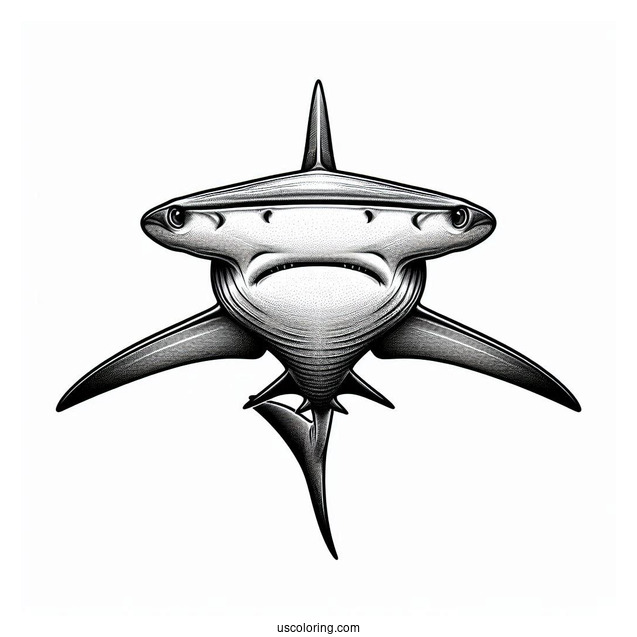 Front View Of Realistic Hammerhead Shark Coloring Page