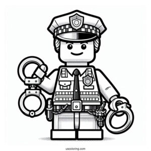 Coloring Page Of Lego Police Officer Holding Cuffs And Badge
