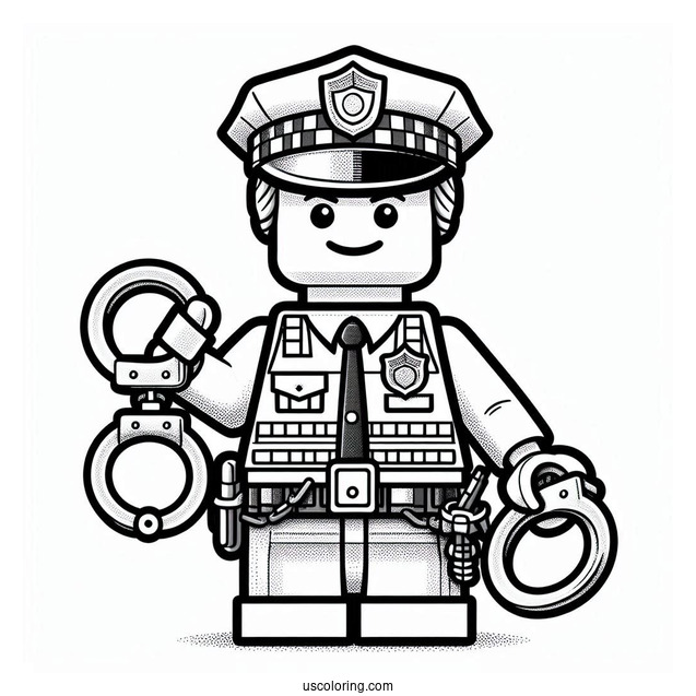 Coloring Page Of Lego Police Officer Holding Cuffs And Badge