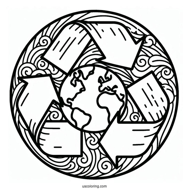 Earth Inside The Recycle Symbol Coloring Sheet