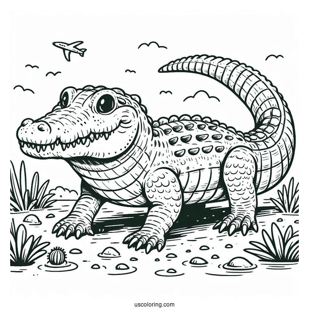 Prehistoric Crocodile Coloring Page