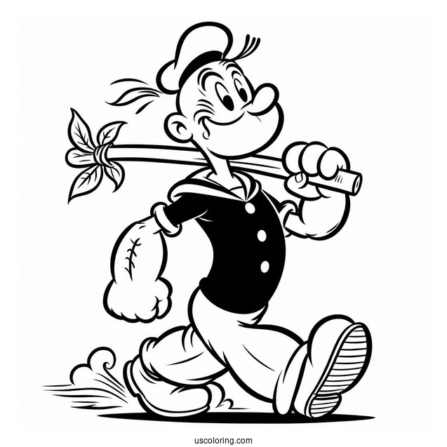 Cool Popeye Coloring Page Walking For Kids
