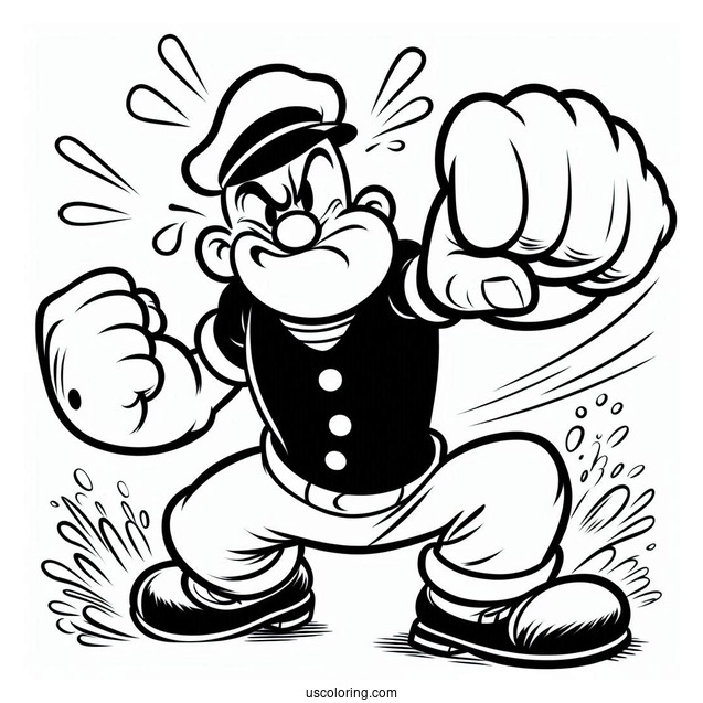 Popeye Coloring Page Punching Bluto