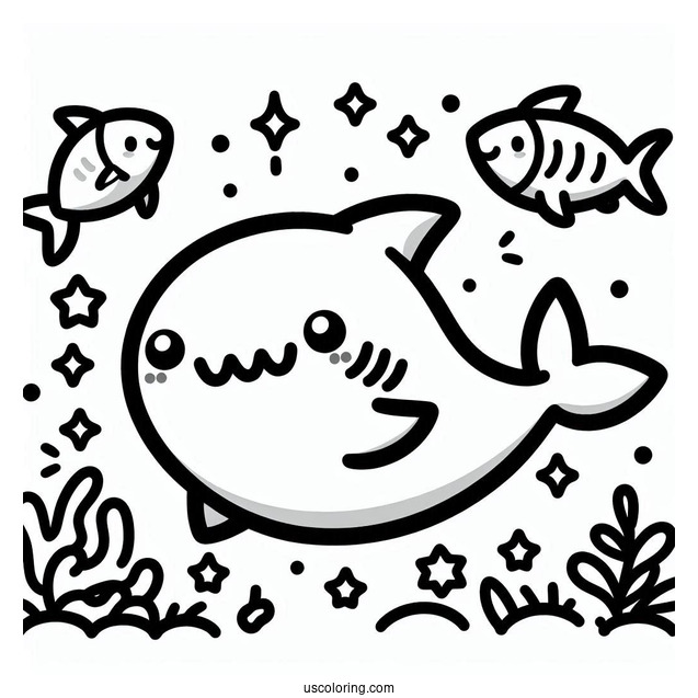 Kawaii Shark Coloring Page For Preschoolers