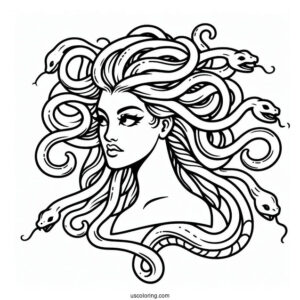 Simple Medusa Coloring Page Outline With Snake Body