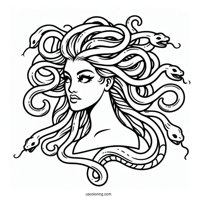 Simple Medusa Coloring Page Outline With Snake Body