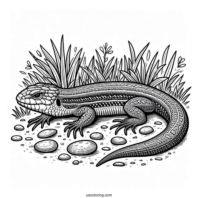 Lizard Coloring Page of Scaly Blue Tongued Skink On Ground