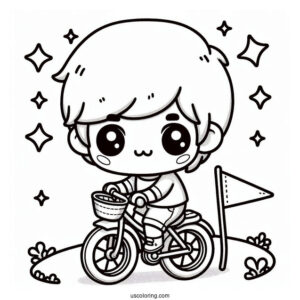 Kawaii Little Boy Riding Bicycle Coloring Page With Training Wheels For Preschoolers