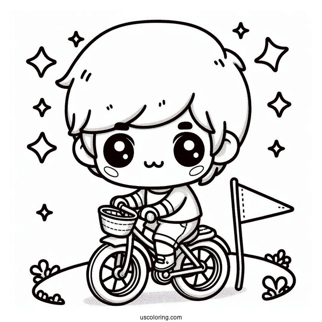 Kawaii Little Boy Riding Bicycle Coloring Page With Training Wheels For Preschoolers