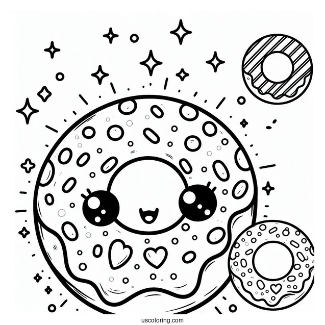 Donut Kawaii Art Coloring Page For Adults