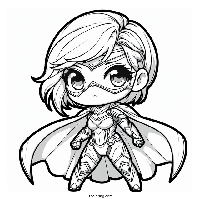 Chibi Superhero In Cool Outfit Coloring Sheet