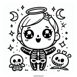 Chibi Skeleton Coloring Page For Preschoolers