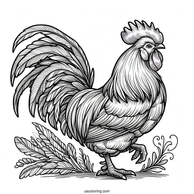 Coloring Page Of a Realistic Rooster