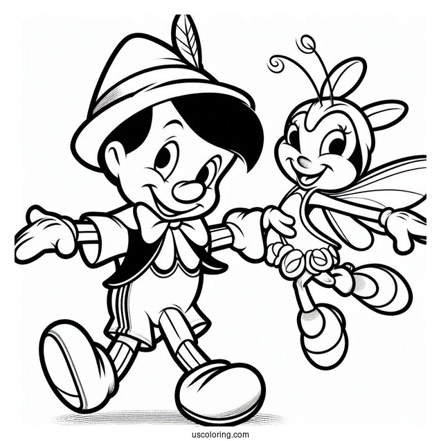 Pinocchio Coloring Page Of Geppetoo And Jiminy Cricket Dancing
