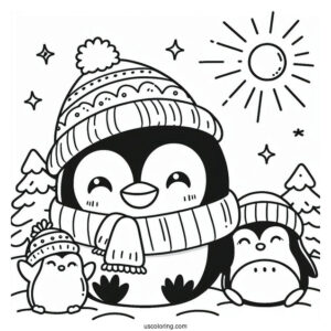 Cute Happy Penguin Coloring In For Preschoolers