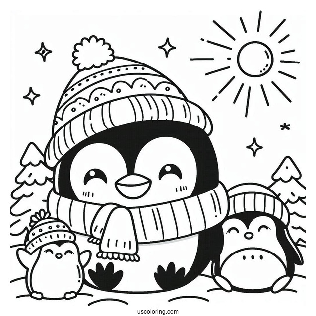 Cute Happy Penguin Coloring In For Preschoolers