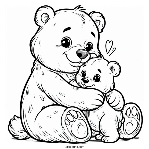 Easy Bear Cub Hugging Mama Bear Coloring Page