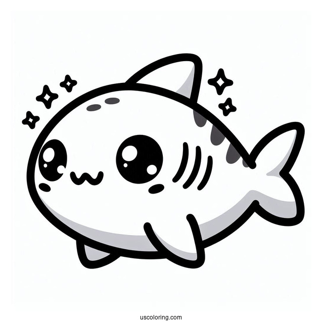 Kawaii Shark Coloring Page For Preschoolers