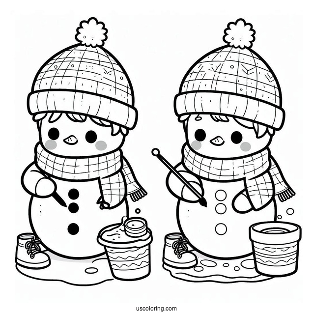 Kids Decorating a Snowman To Color